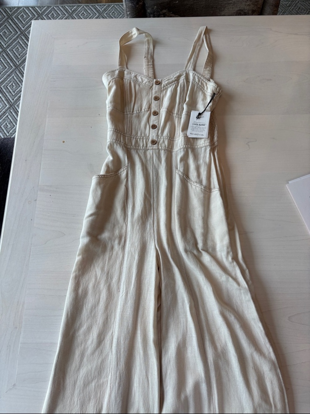 Japna Cream Wide-Leg Button-Front Jumpsuit